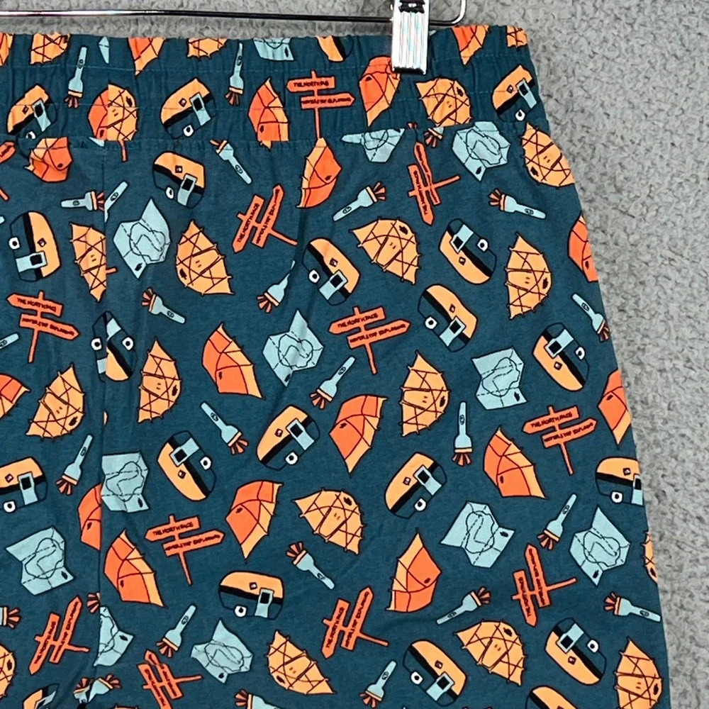 The North Face Mens Class V Camping Print Shorts Teal Orange‎ Large Novelty L